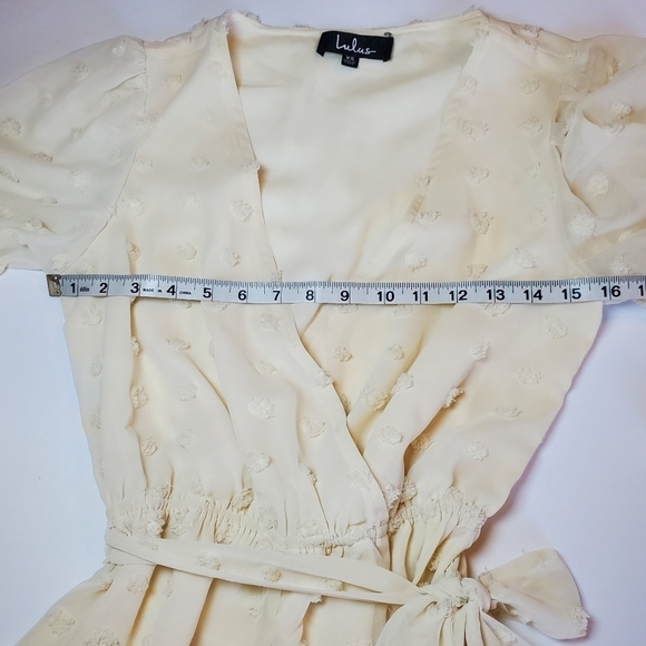Lulus Frill Factor Cream Dotted Sheer Sleeve Romper Sz XS - Picture 6 of 17